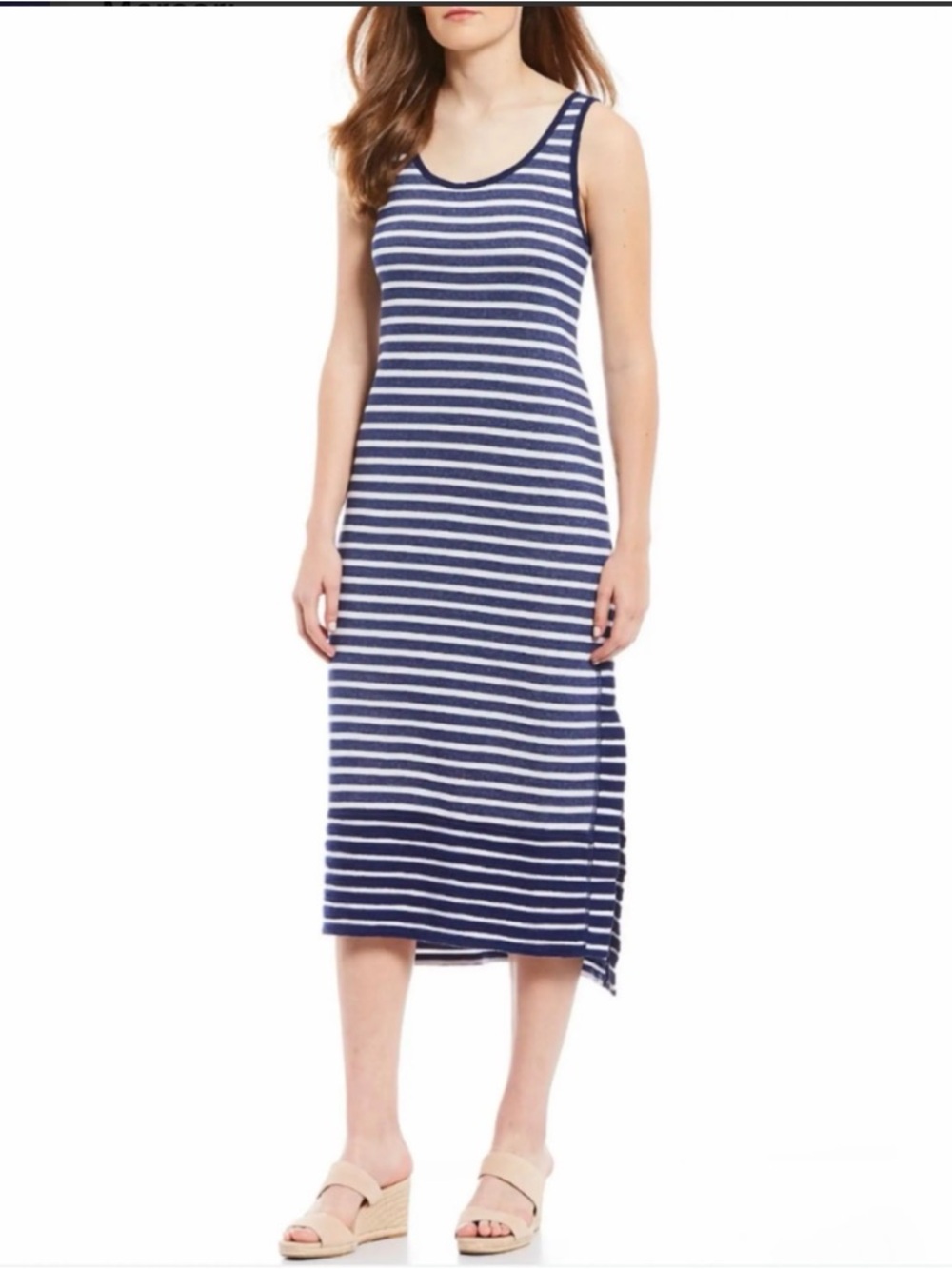 Tommy Bahama Villa Lines Navy and White Striped Midi Tank Dress Large